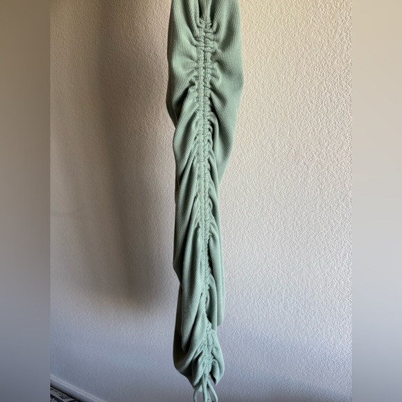 Lulu's Sage Green Ribbed Drawstring Ruched Bodycon Dress - Picture 4 of 7